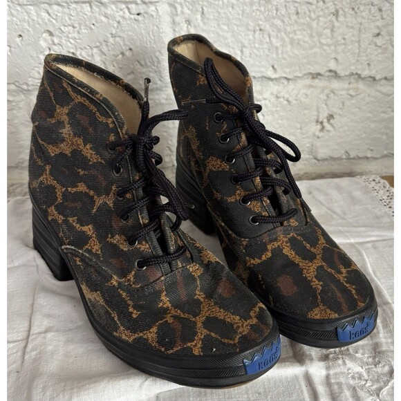 VTG Todd Oldham Keds Leopard Women’s Sz 8.5 Heeled  Sneakers Booties 1997 Y2K - Picture 1 of 8